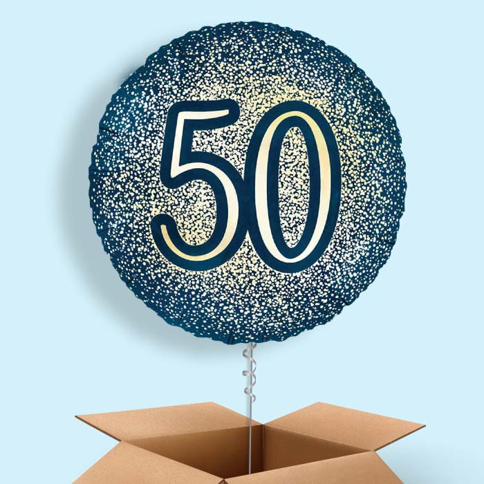 Navy and Gold 50th Birthday Foil Balloon in a Box