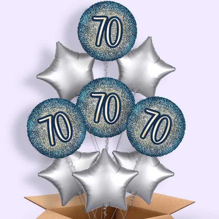 Navy and Gold 70th Birthday Foil Balloon in a Box - 9 Balloon | Small Indoor Plants