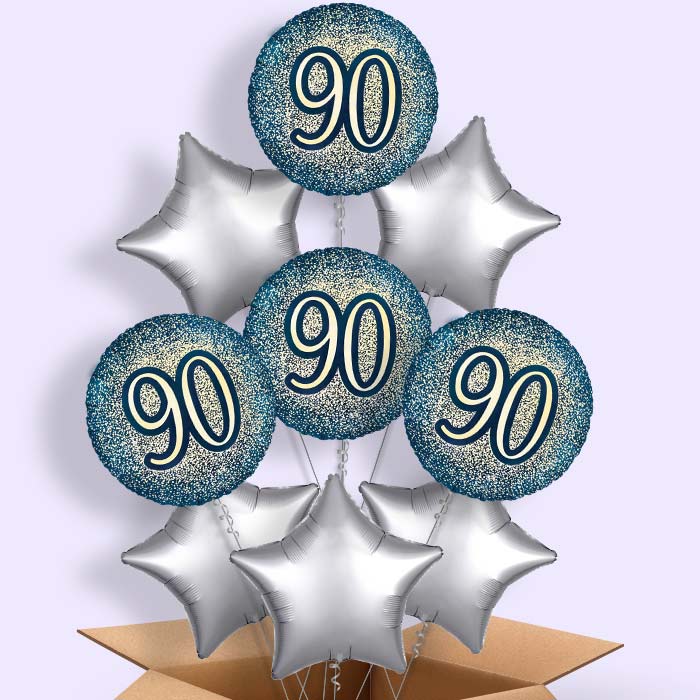 Navy and Gold 90th Birthday Foil Balloon in a Box - 9 Balloon | Small Indoor Plants