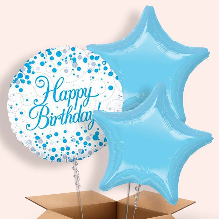 Blue and White Birthday Balloons in a Box - 3 Balloon | Small Indoor Plants