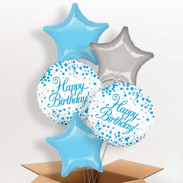 Blue and White Birthday Balloons in a Box - 5 Balloon | Small Indoor Plants