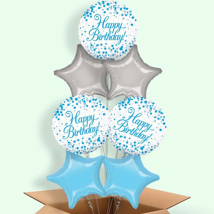 Blue and White Birthday Balloons in a Box - 7 Balloon | Small Indoor Plants