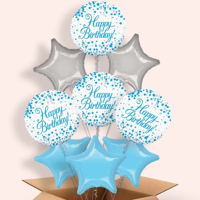 Blue and White Birthday Balloons in a Box - 9 Balloon | Small Indoor Plants