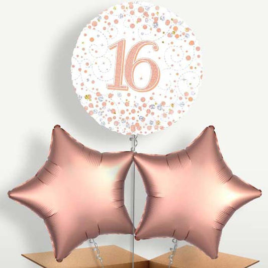 Rose Gold & White 16th Birthday Trio Balloon Bunch | Small Indoor Plants