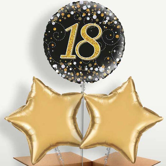Black & Gold 18th Bunch of Balloons inflated with Helium | Small Indoor Plants