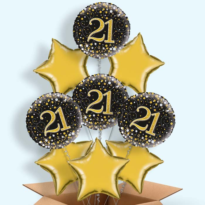 21st Birthday Balloons in a Box - Black Gold - 9 Balloon | Small Indoor Plants