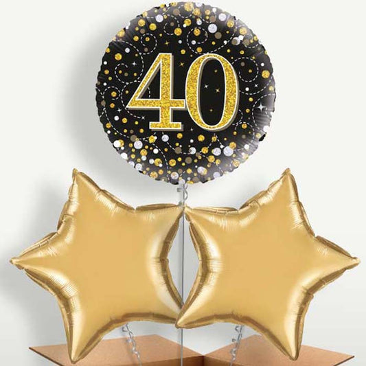 Black Gold 40th Birthday Bunch of Balloons | Small Indoor Plants