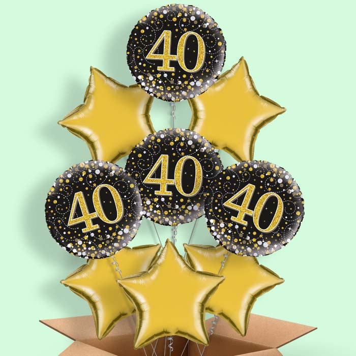 40th Birthday Balloons Delivered - Black Gold - 9 Balloon | Small Indoor Plants