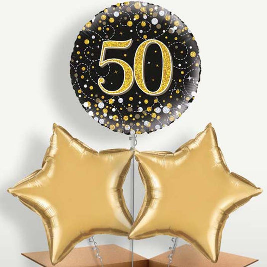 Black & Gold 50th Birthday Bunch of Balloons | Small Indoor Plants