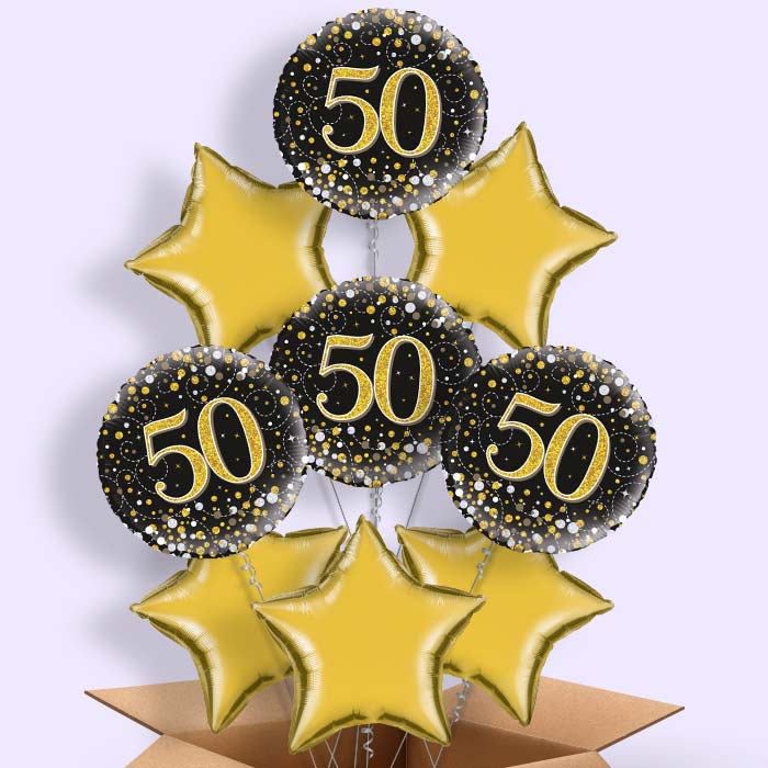 50th Birthday Balloon Delivery - Black and Gold - 9 Balloon | Small Indoor Plants