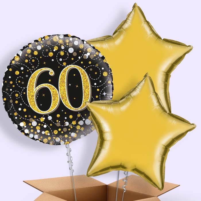 60th Balloons in a Box - Black and Gold - 3 Balloon | Small Indoor Plants
