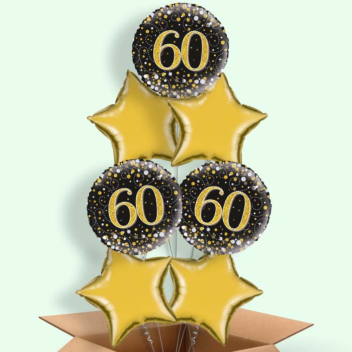 60th Balloons in a Box - Black and Gold - 7 Balloon | Small Indoor Plants