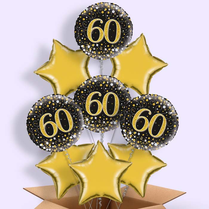 60th Balloons in a Box - Black and Gold - 9 Balloon | Small Indoor Plants