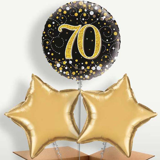 Black & Gold 70th Bunch of Balloons inflated with Helium | Small Indoor Plants
