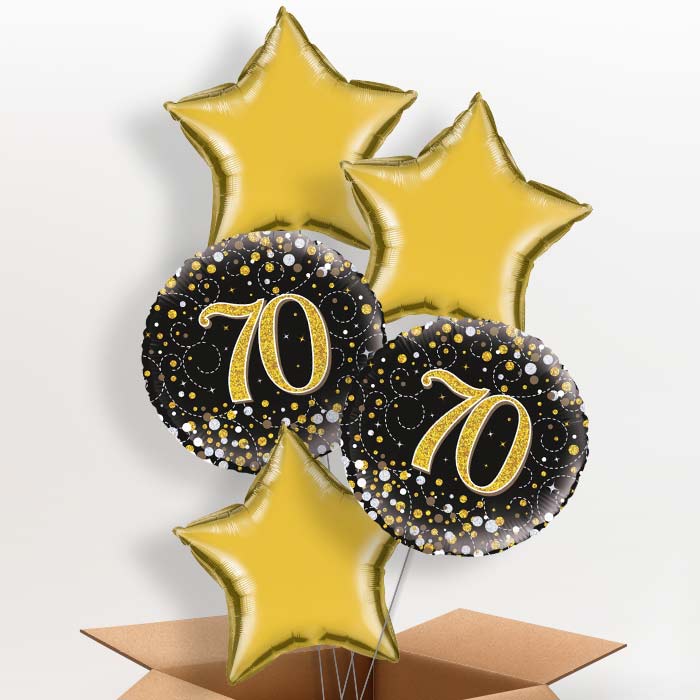 70th Balloon in a Box - Black and Gold - 5 Balloon | Small Indoor Plants