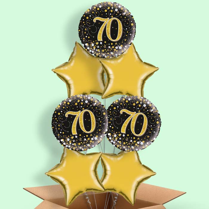 70th Balloon in a Box - Black and Gold - 7 Balloon | Small Indoor Plants