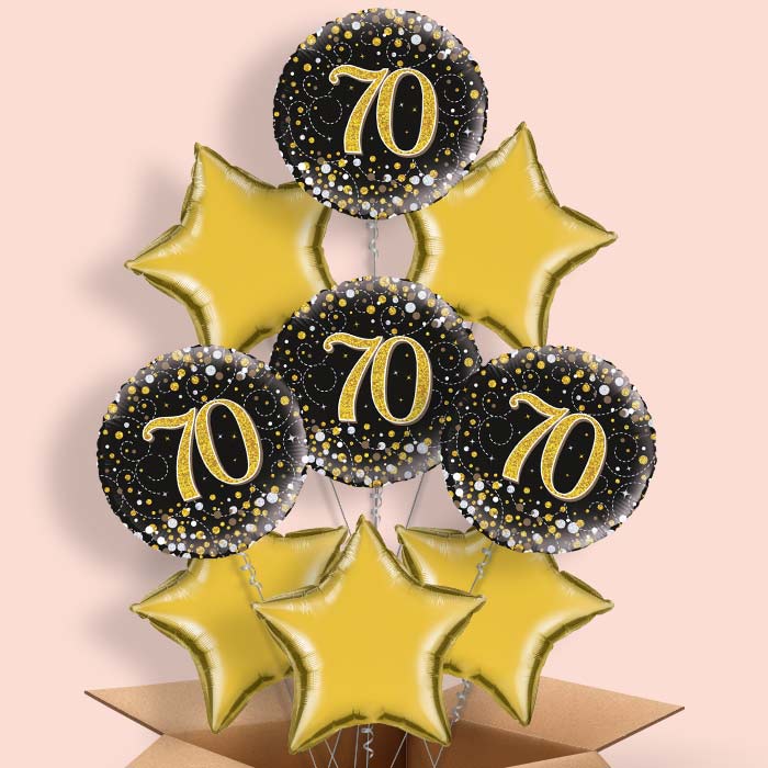 70th Balloon in a Box - Black and Gold - 9 Balloon | Small Indoor Plants