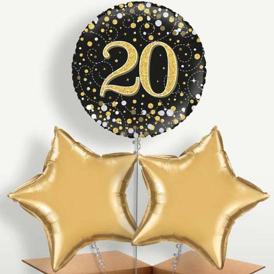 Black Gold 20th Birthday Bunch of Balloons | Small Indoor Plants