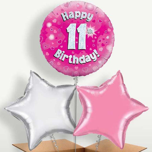 Happy 11th Birthday Pink Hearts Trio Balloon Bunch | Small Indoor Plants