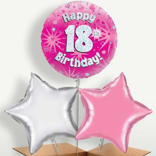 Happy 18th Birthday Pink Hearts Trio Balloon Bunch | Small Indoor Plants