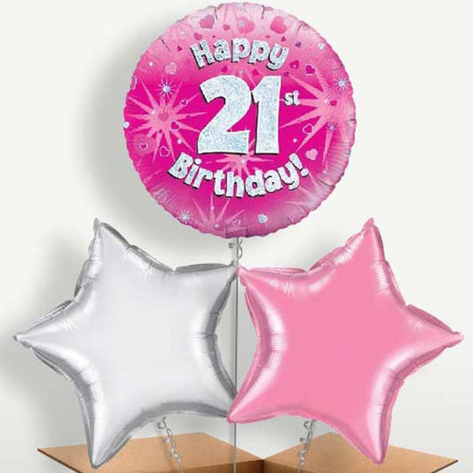 Happy 21st Birthday Pink Hearts Trio Balloon Bunch | Small Indoor Plants