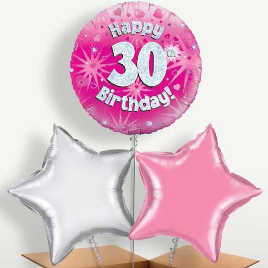 Happy 30th Birthday Pink Hearts Trio Balloon Bunch | Small Indoor Plants