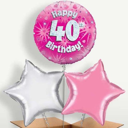 Happy 40th Birthday Pink Hearts Balloons in a Bunch | Small Indoor Plants