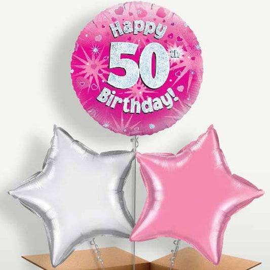 Happy 50th Birthday Pink Hearts Balloons in a Bunch | Small Indoor Plants