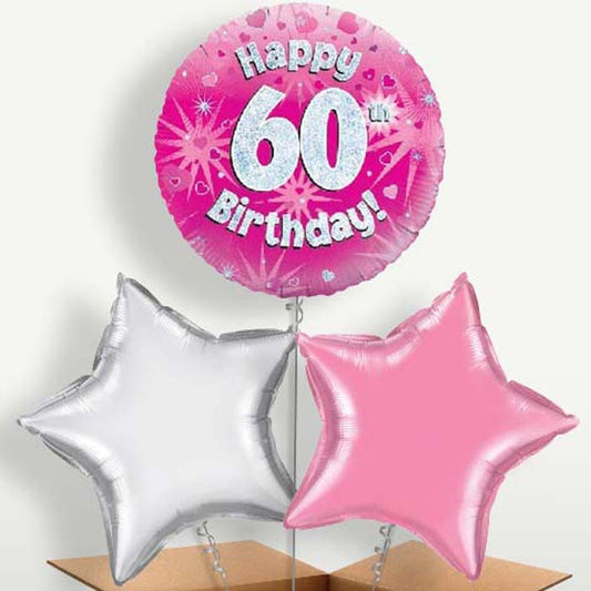 Happy 60th Birthday Pink Hearts Balloons in a Bunch | Small Indoor Plants