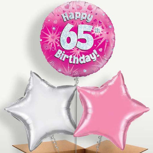 Happy 65th Birthday Pink Hearts Balloons in a Bunch | Small Indoor Plants
