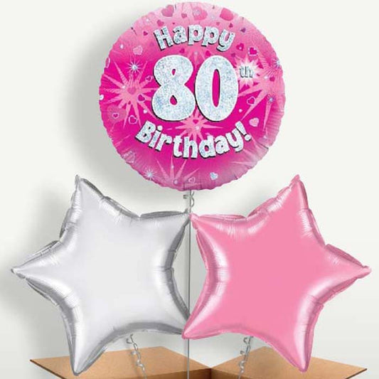 Happy 80th Birthday Pink Hearts Balloons in a Bunch | Small Indoor Plants