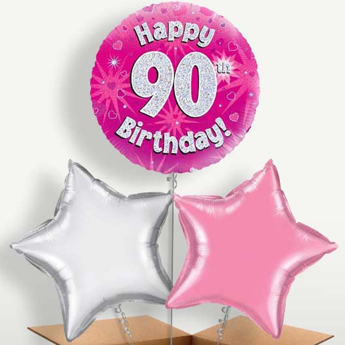 Happy 90th Birthday Pink Hearts Balloons in a Bunch | Small Indoor Plants