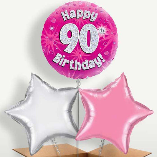 Happy 90th Birthday Pink Hearts Balloons in a Bunch | Small Indoor Plants