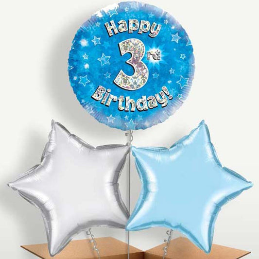 Happy 3rd Birthday Blue Stars Trio Balloon Bunch | Small Indoor Plants
