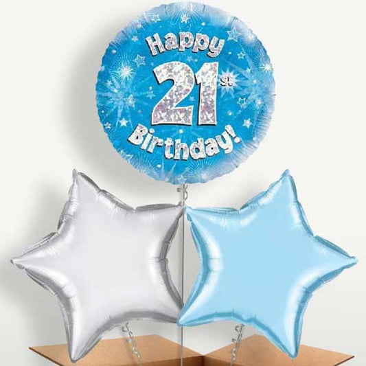 Happy 21st Birthday Blue Stars Trio Balloon Bunch | Small Indoor Plants