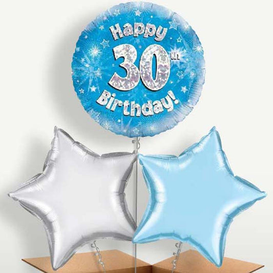 Happy 30th Birthday Blue Stars Trio Balloon Bunch | Small Indoor Plants