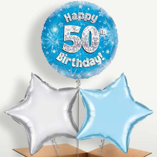 Happy 50th Birthday Blue Stars Balloons in a Bunch | Small Indoor Plants