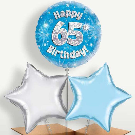 Happy 65th Birthday Blue Stars Balloons in a Bunch | Small Indoor Plants