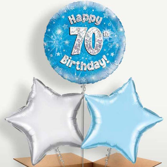 Happy 70th Birthday Blue Stars Balloons in a Bunch | Small Indoor Plants