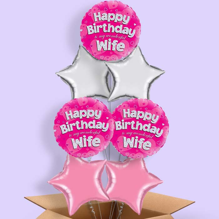 Happy Birthday Wife Balloons in a Box - 7 Balloon | Small Indoor Plants