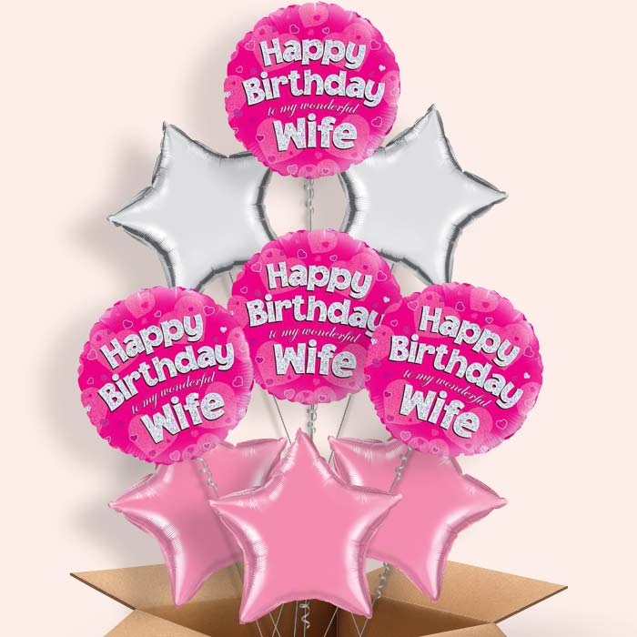 Happy Birthday Wife Balloons in a Box - 9 Balloon | Small Indoor Plants
