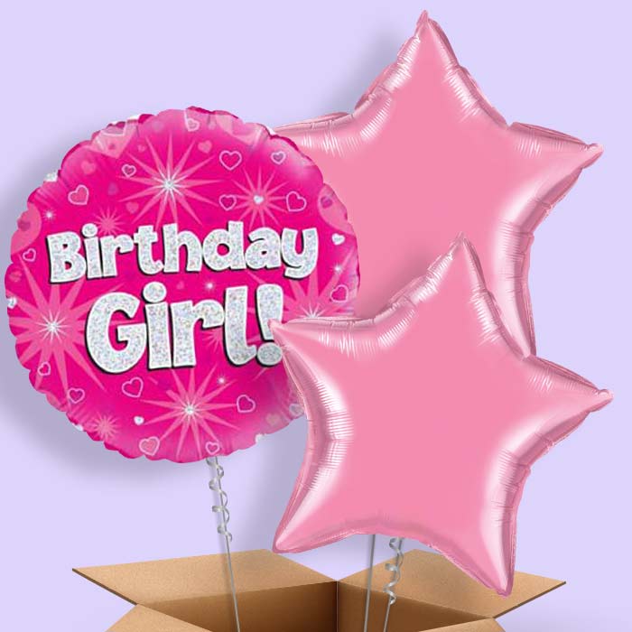 Birthday Girl Pink Hearts Balloon in a Box - 3 Balloon | Small Indoor Plants