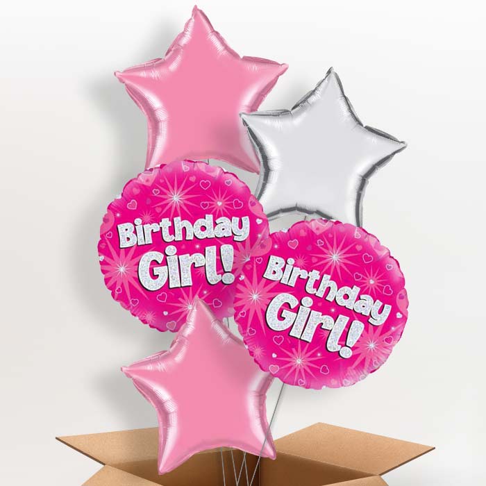 Birthday Girl Pink Hearts Balloon in a Box - 5 Balloon | Small Indoor Plants