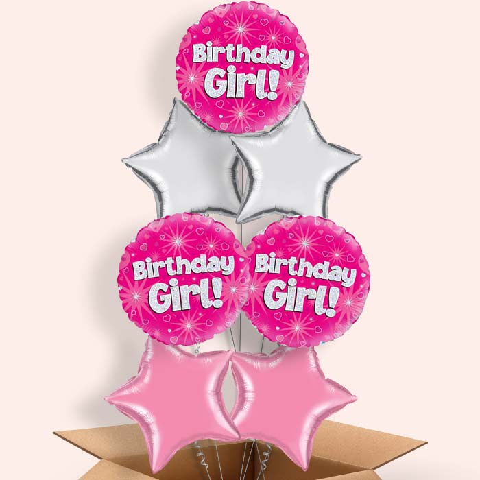 Birthday Girl Pink Hearts Balloon in a Box - 7 Balloon | Small Indoor Plants