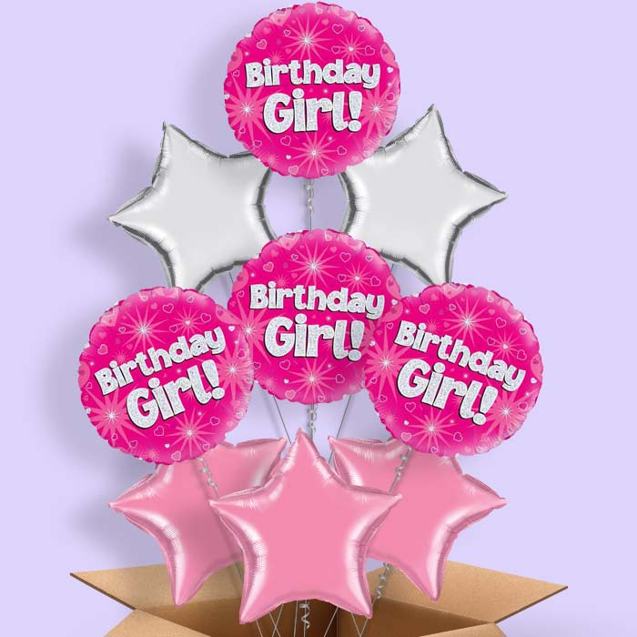 Birthday Girl Pink Hearts Balloon in a Box - 9 Balloon | Small Indoor Plants