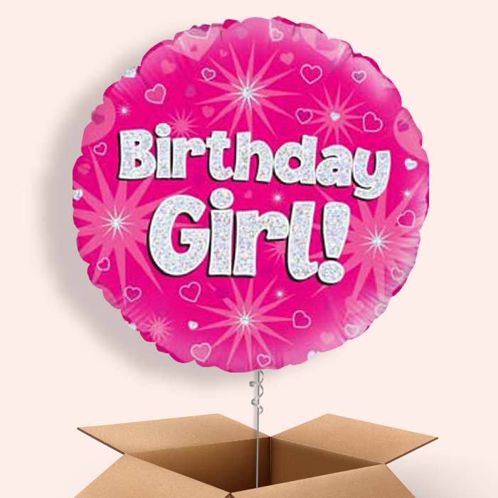Birthday Girl Pink Hearts Balloon in a Box - 1 Balloon | Small Indoor Plants