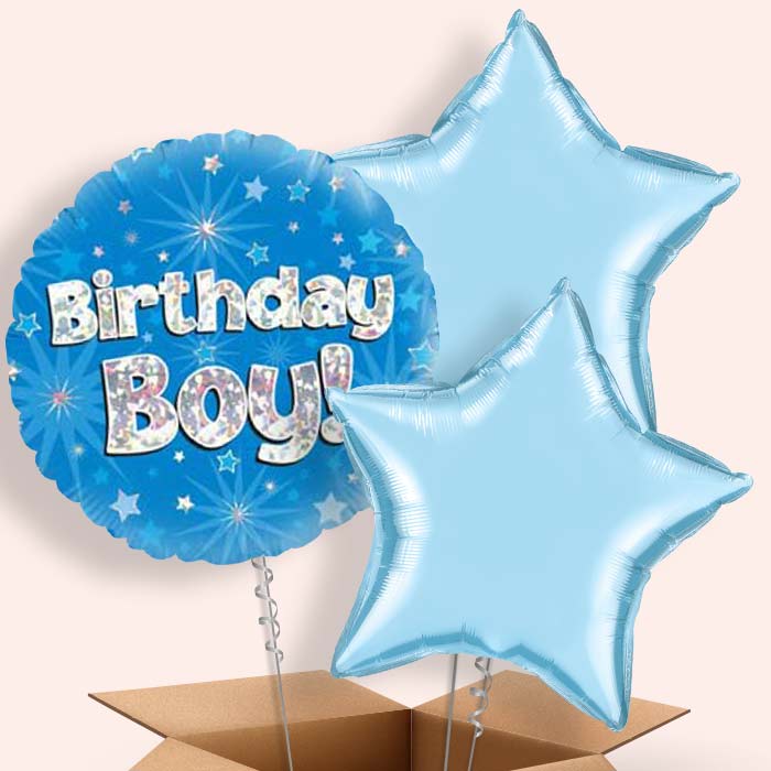 Birthday Boy Blue Stars Balloon in a Box - 3 Balloon | Small Indoor Plants