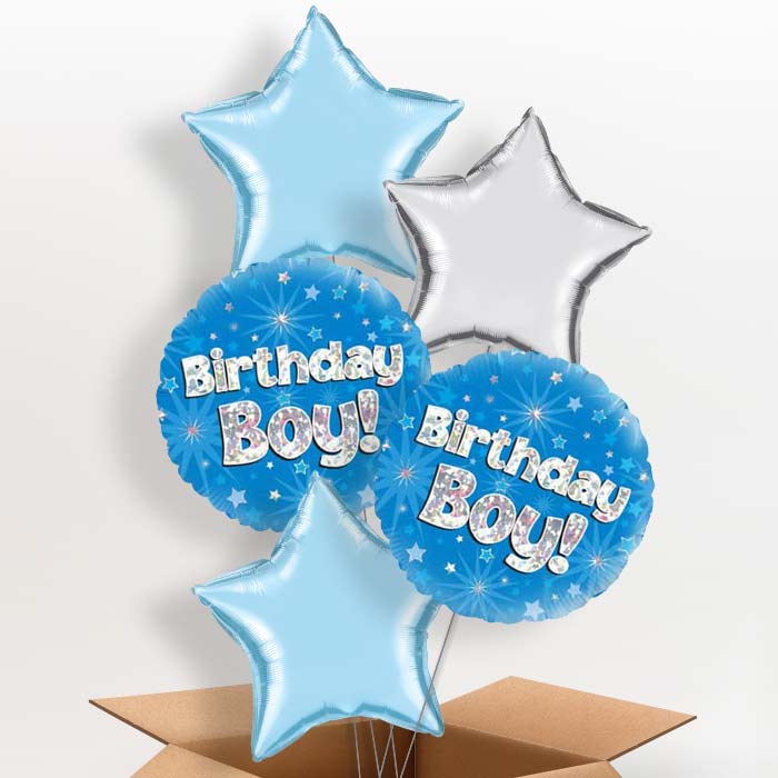 Birthday Boy Blue Stars Balloon in a Box - 5 Balloon | Small Indoor Plants