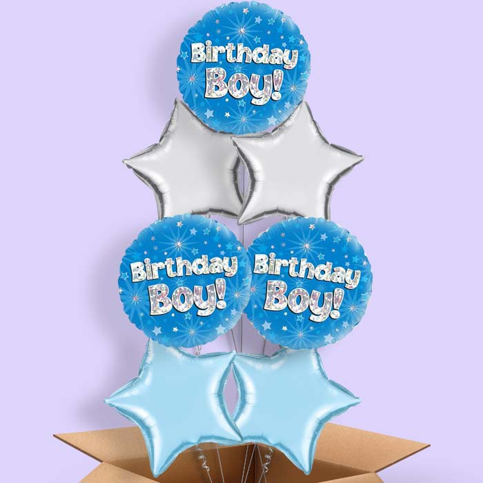 Birthday Boy Blue Stars Balloon in a Box - 7 Balloon | Small Indoor Plants