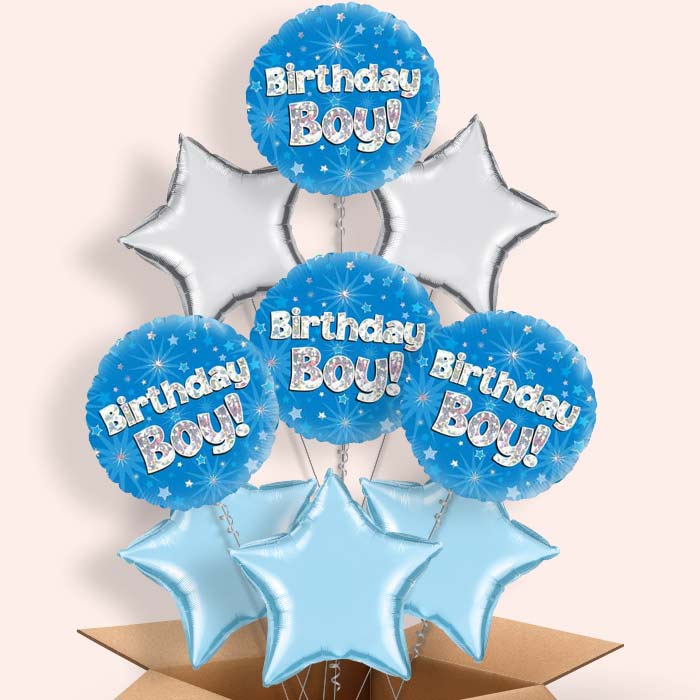 Birthday Boy Blue Stars Balloon in a Box - 9 Balloon | Small Indoor Plants